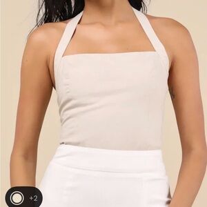 Lulus Maebyn Beige Halter Crop Top Smocked Back Size Large
